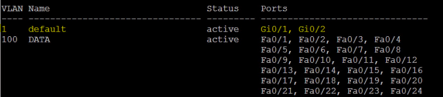 fastethernetports moved from vlan 1 to vlan 100