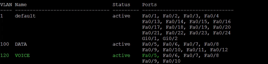 show vlans to verify interfaces in vlan