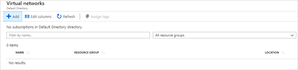 create a vnet on azure by clicking on Add under Virtual Networks