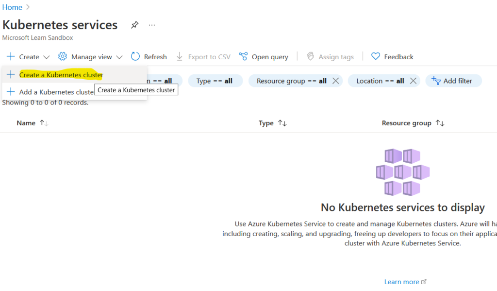 create a kubernetes cluster