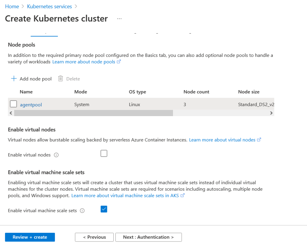 create a kubernetes cluster enable virtual machine scale sets