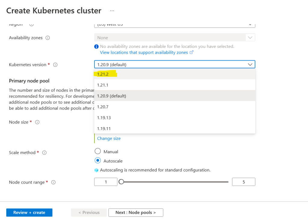 create a kubernetes cluster kubernetes version