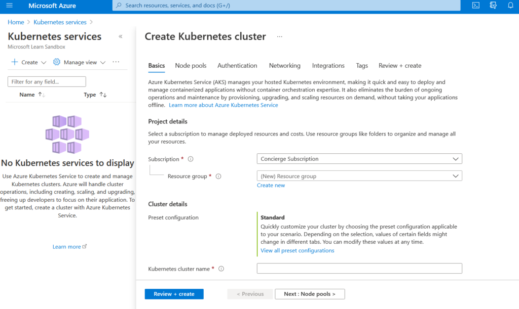create a kubernetes cluster specify resource group
