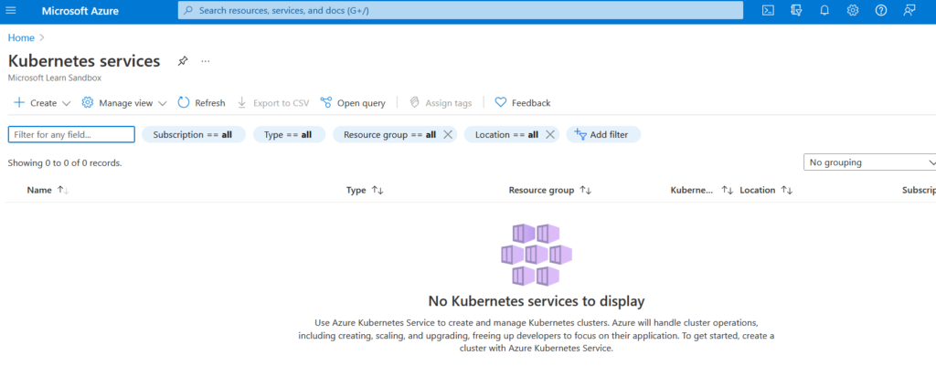 create an azure kubernetes service cluster
