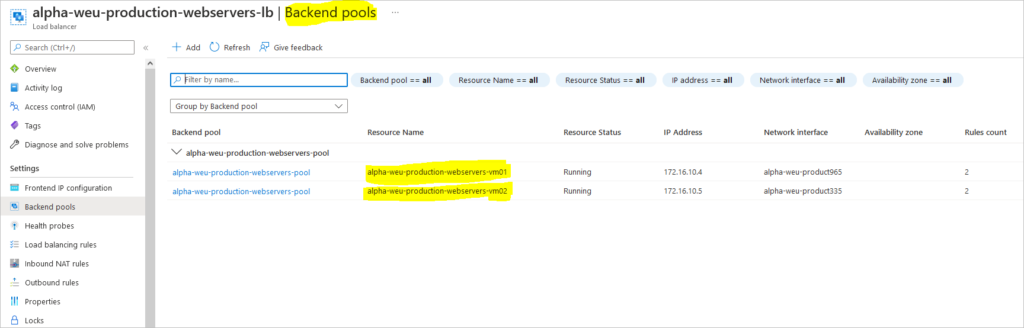 configure azure loadbalancer backendpool