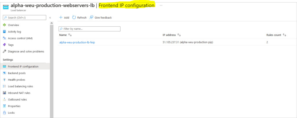 configure azure loadbalancer frontend ip