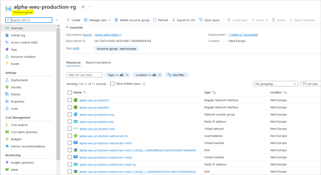 create azure resource group