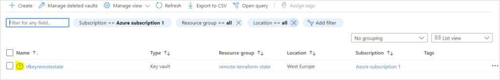 create key vault for remote state