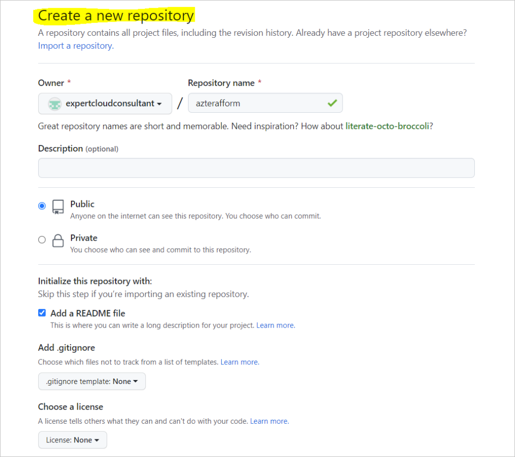create new public repository on github