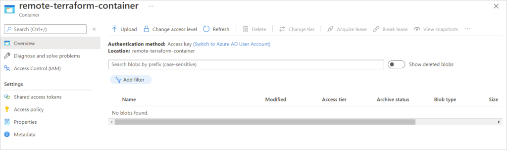 remote terraform state container on azure