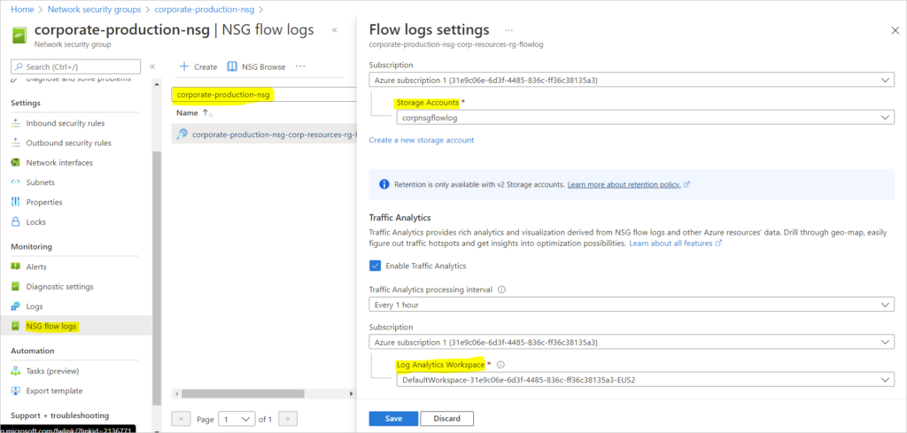 create an nsg flow logs to capture traffic flows into nsg on azure