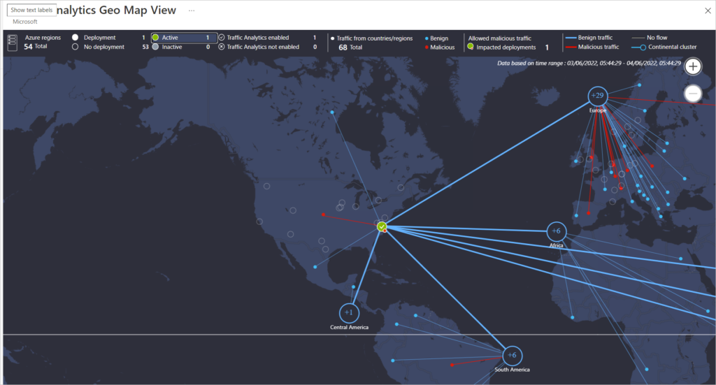 deployment in an azure region showing benign and malicious traffic from different regions