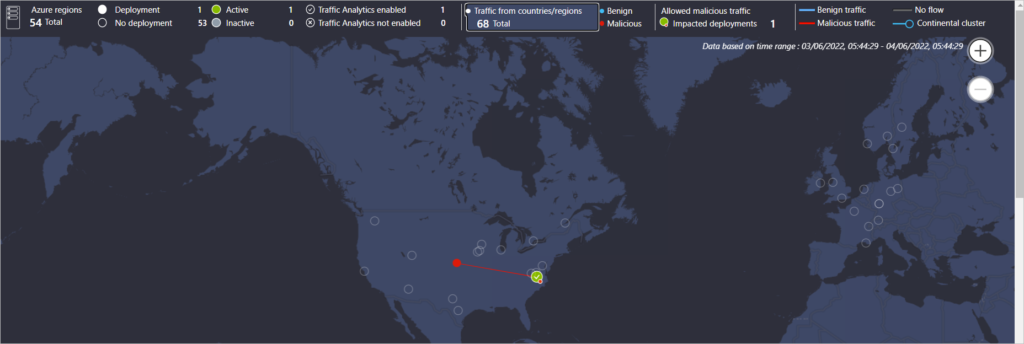 deployment in an azure region showing malicious traffic