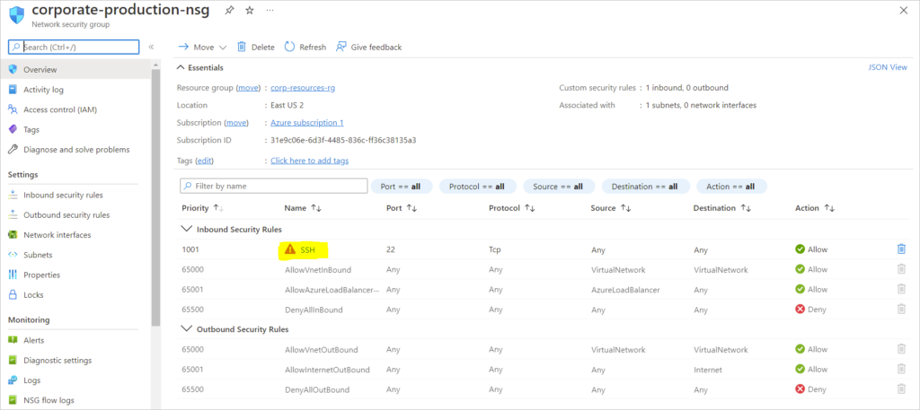 ssh port tcp 22 inbound