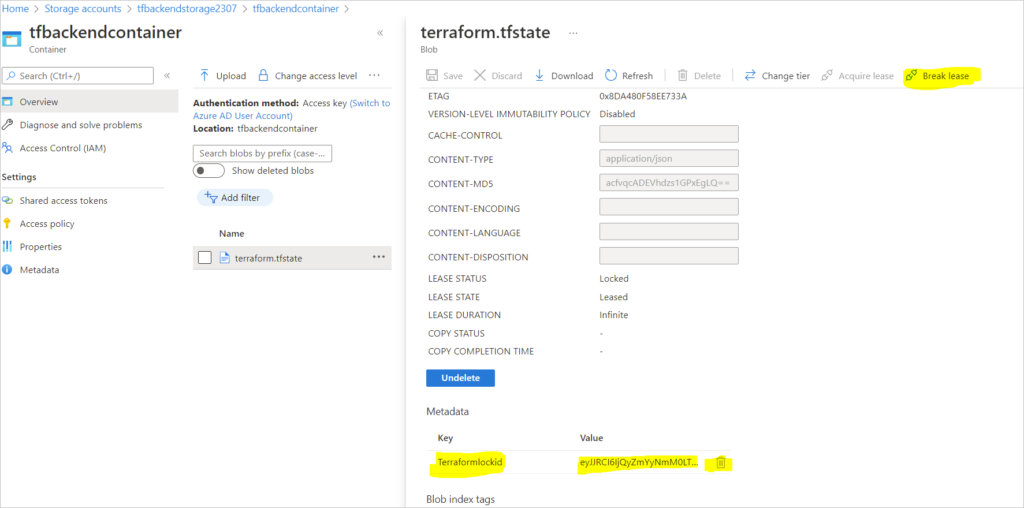 terraform state lock on azure