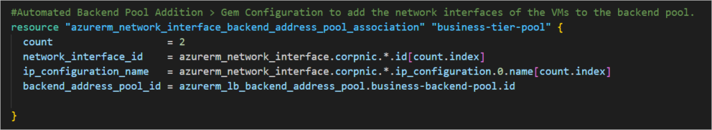 create backend address pool addition of nics with terraform