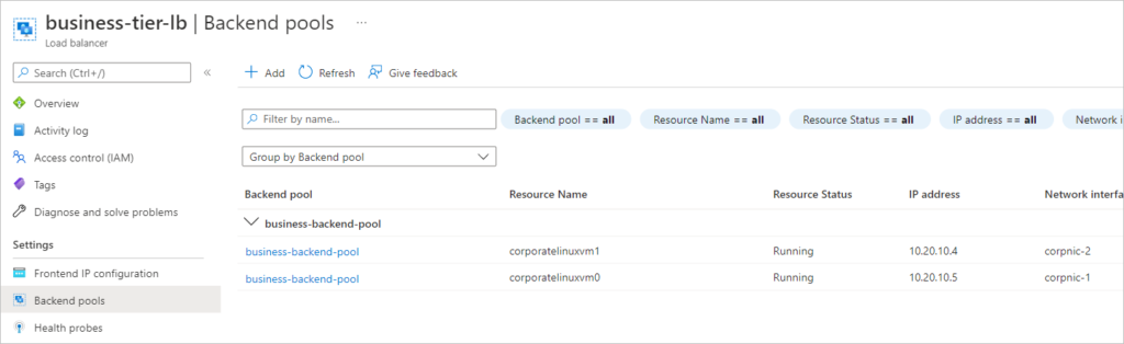 created backend address pool addition of nics with terraform