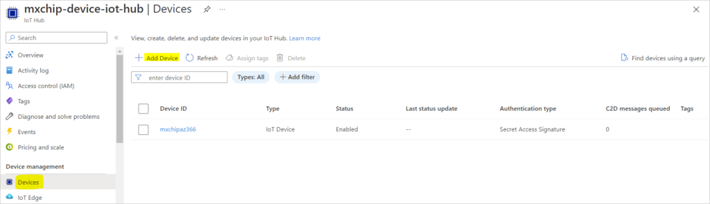 add iot device to azure iot hub