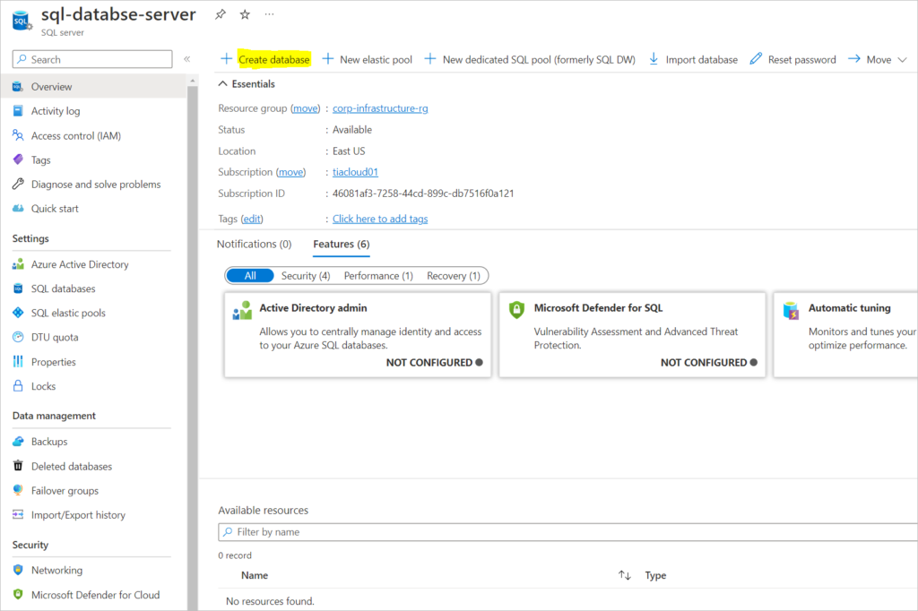 create a sql database