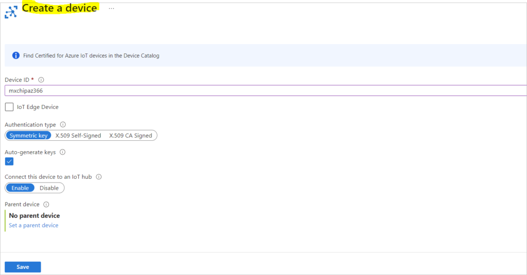 create azure iot device