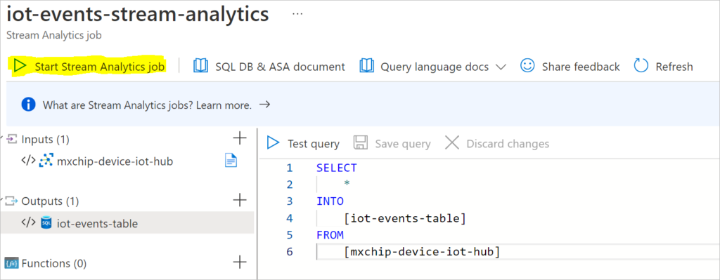 start stream analytics job