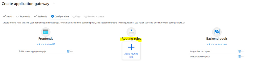 create application gateway routing rules