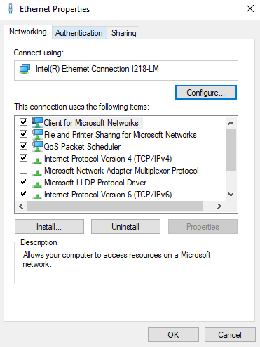Configure Ethernet Authentication on Windows 7 or Windows 10 Operating System